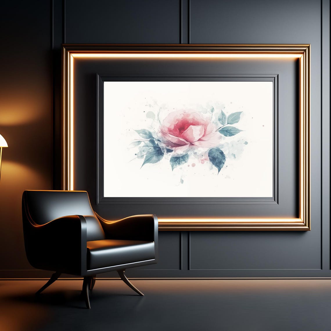 Beautiful Single Pink Rose Watercolor Minimalist Botanical Wall Art