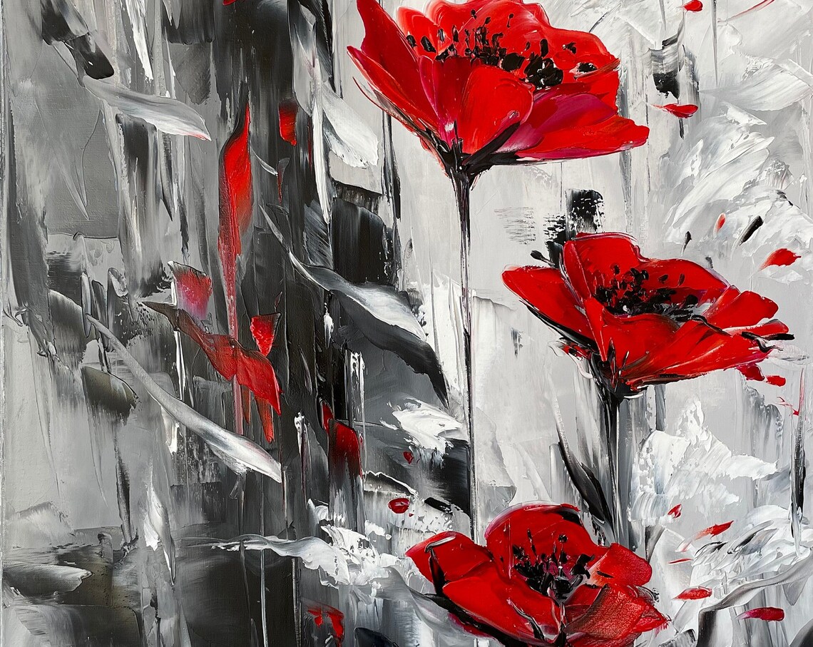Abstract Poppy Flowers Oil-Painting-Style Art Print - Image 3