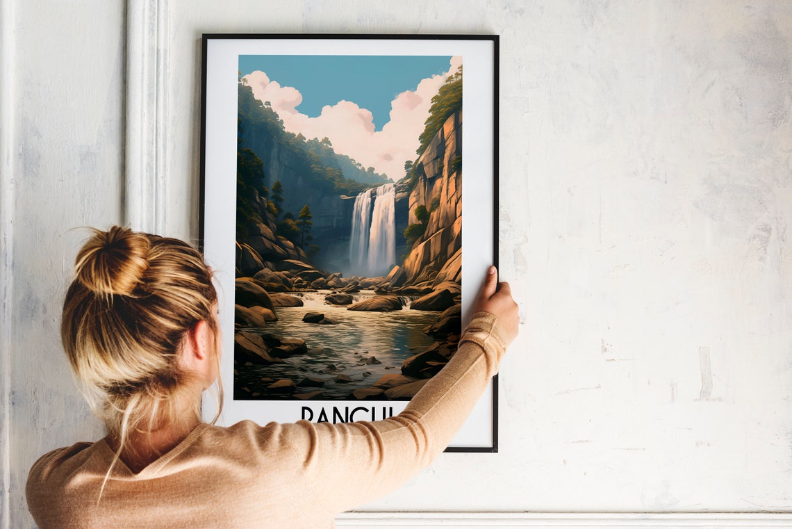 Ranchi India Waterfall Rocky Cliffs River Misty Travel Poster - Image 2