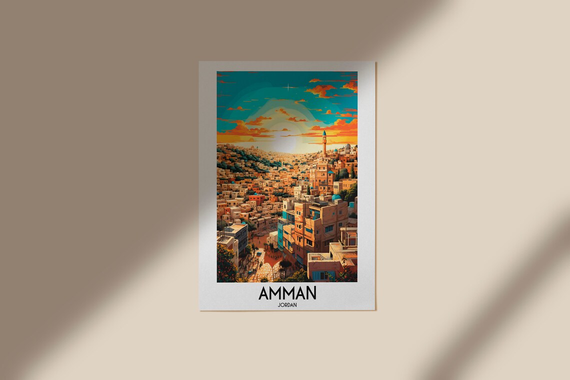 Amman Old City Minaret Sunset Streets Jordan Travel Art Poster - Image 3