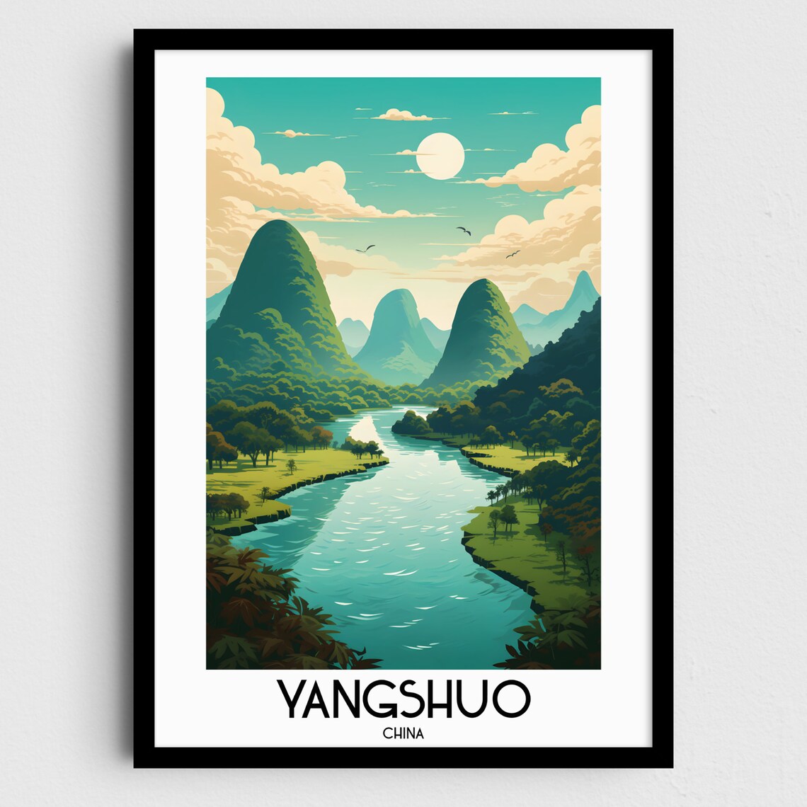 Yangshuo China Karst Peaks Li River Valley Scenic Travel Poster