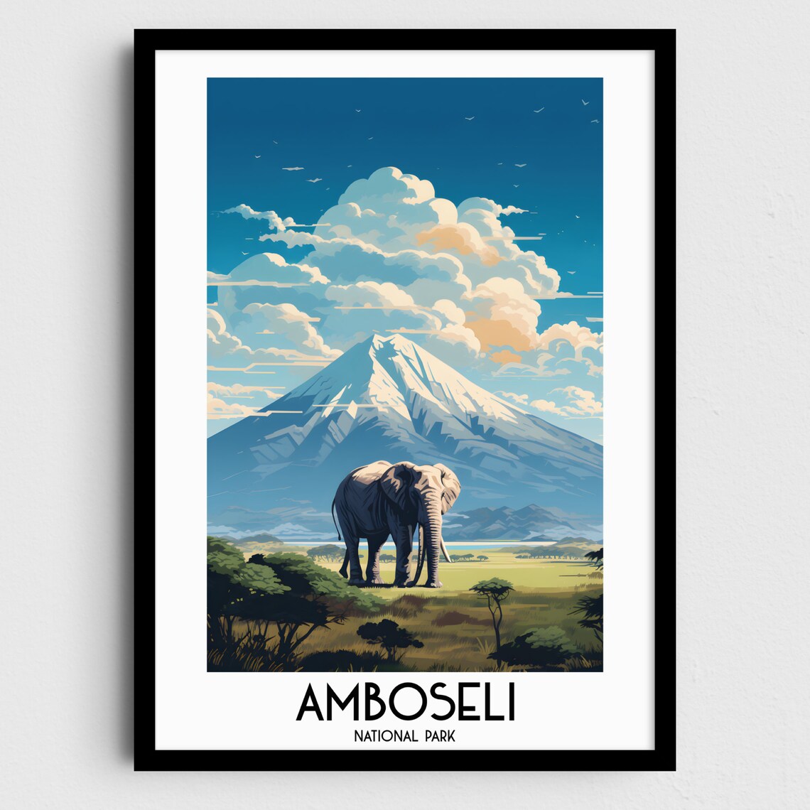 Amboseli National Park Travel Poster, Kenya Painting