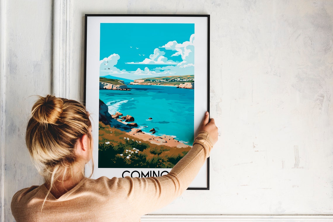 Comino Turquoise Bay Rocky Cliffs Wildflower Shore Malta Travel Poster - Image 2