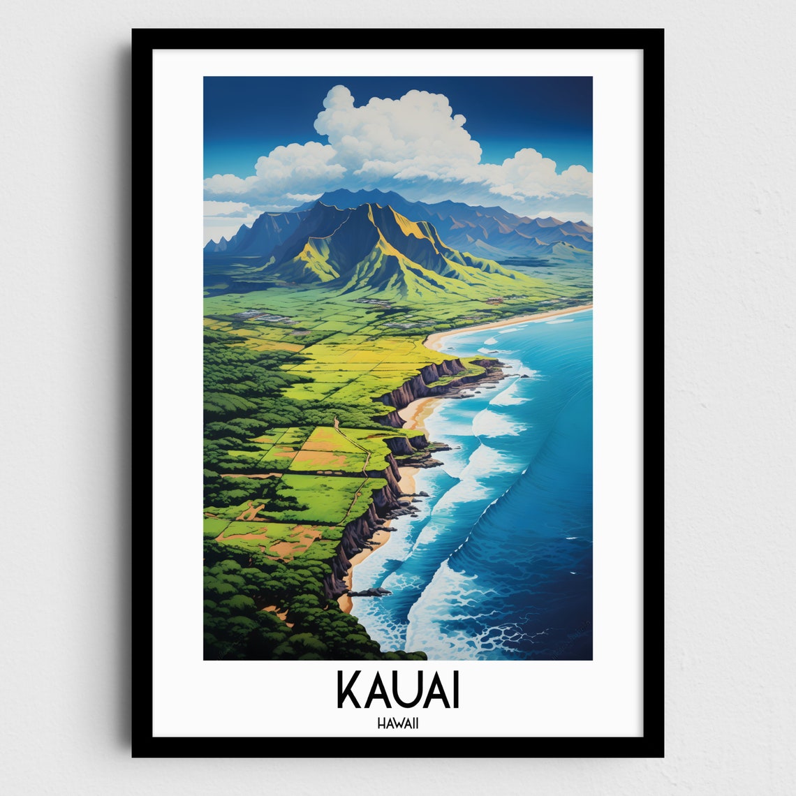 Kauai Hawaii Aerial Coastline Cliffs Green Valley Beach Poster