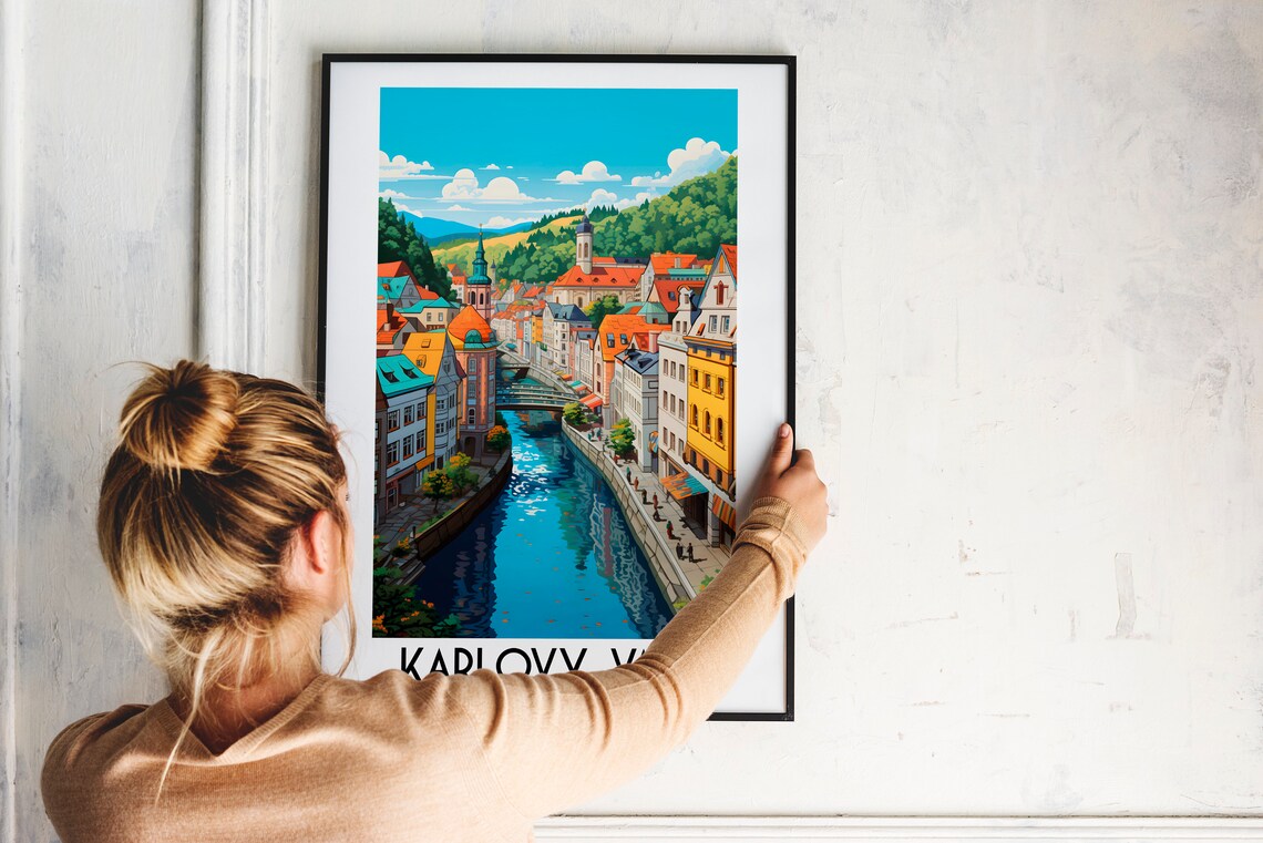 Karlovy Vary Czech Republic River Old Town Spa Colorful Art Poster - Image 2