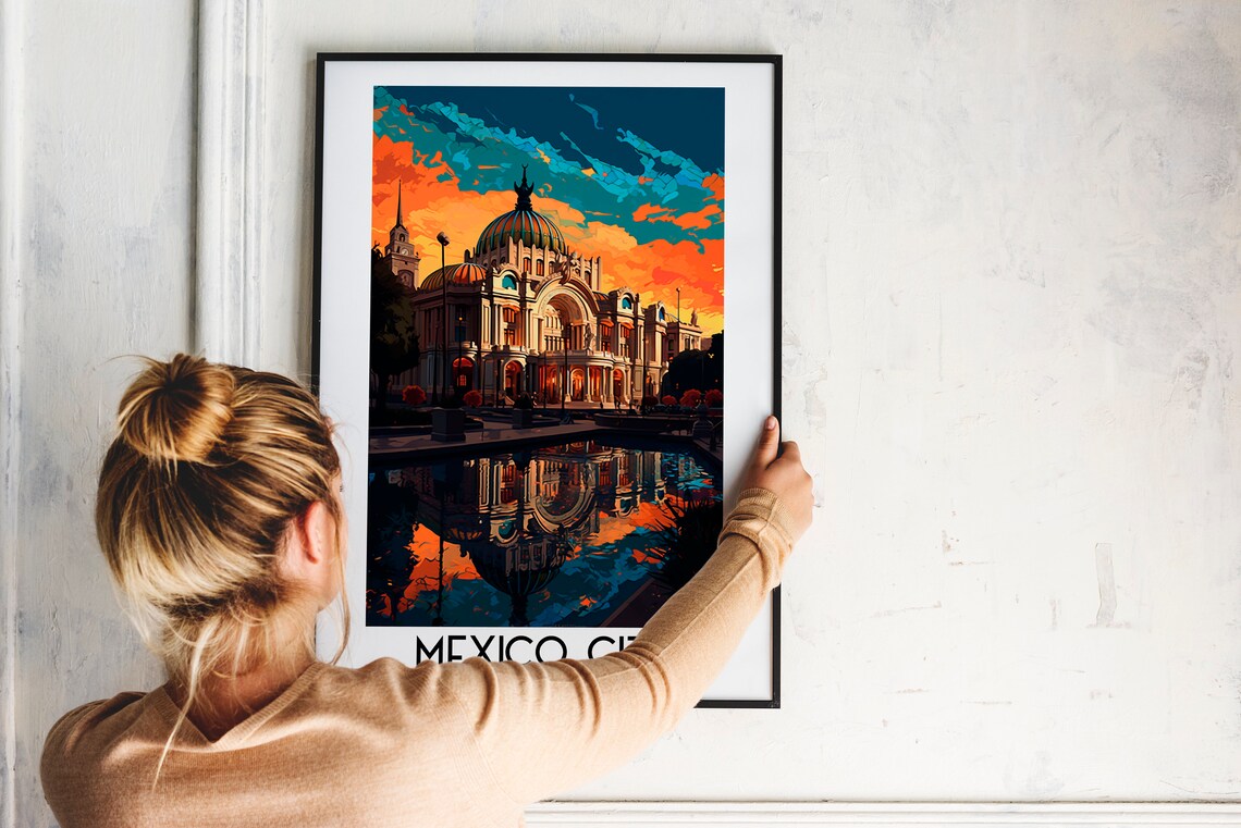 Mexico City Bellas Artes Palace Reflecting Pool Sunset Poster - Image 2