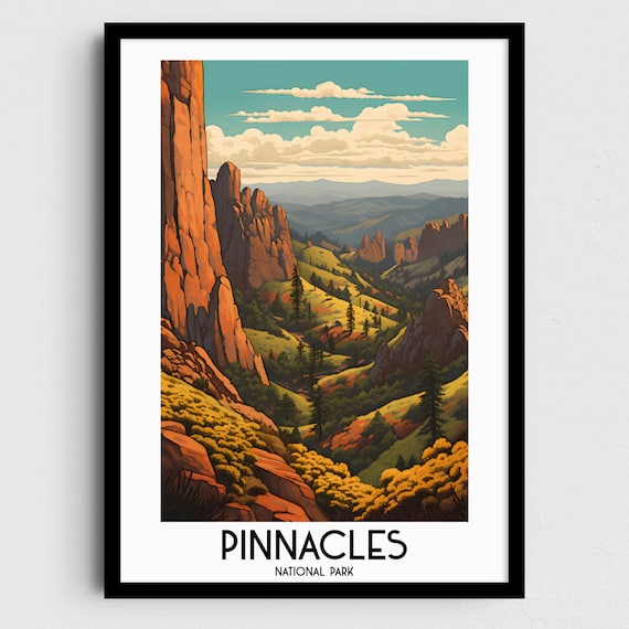 Pinnacles National Park Red Rock Spires Hills Desert Travel Poster