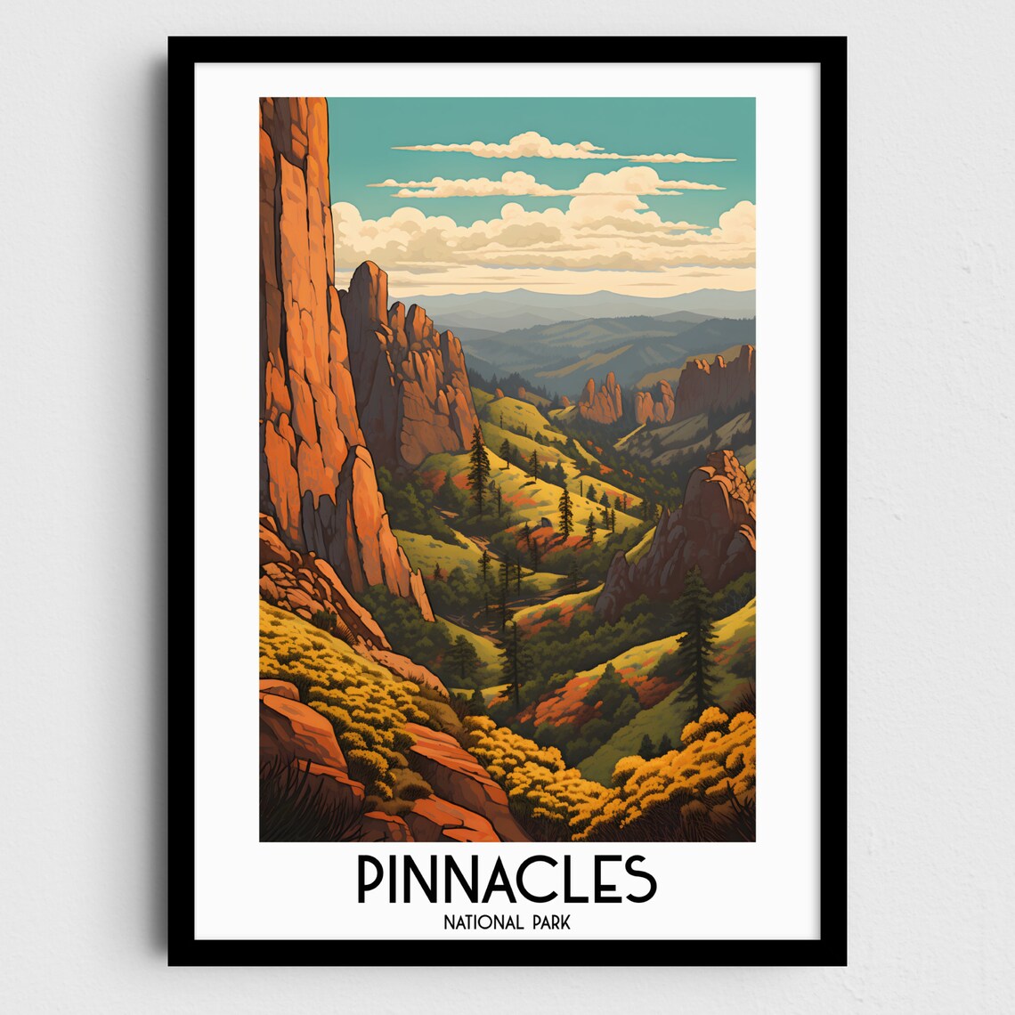 Pinnacles National Park Red Rock Spires Hills Desert Travel Poster
