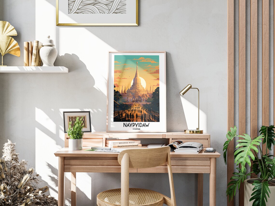 Naypyidaw Myanmar Golden Pagoda Sunset Skyline Travel Poster - Image 3