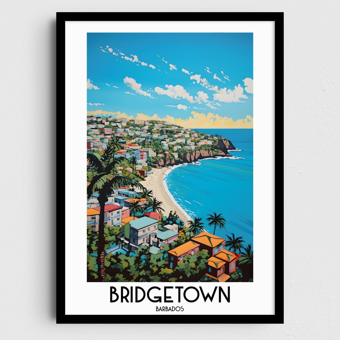 Bridgetown Barbados Coastal Town With Beach and Palms Poster
