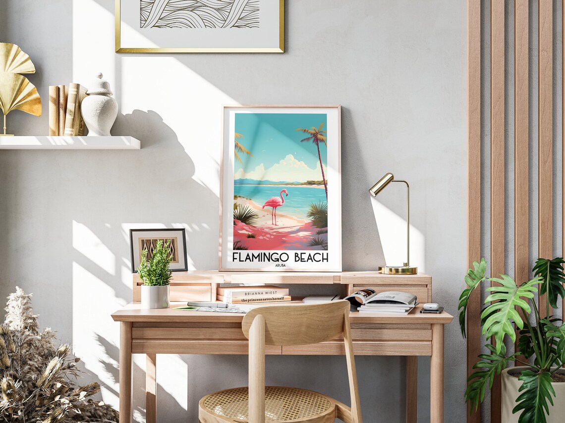 Flamingo Beach Aruba Pink Flamingo on the Turquoise Sand Poster - Image 3