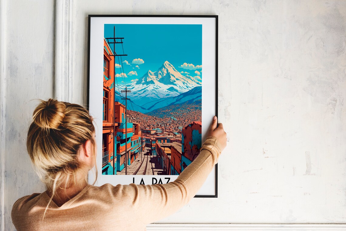 La Paz Bolivia Andes City Illimani Snow Peak Red Rooftops Street Poster - Image 2