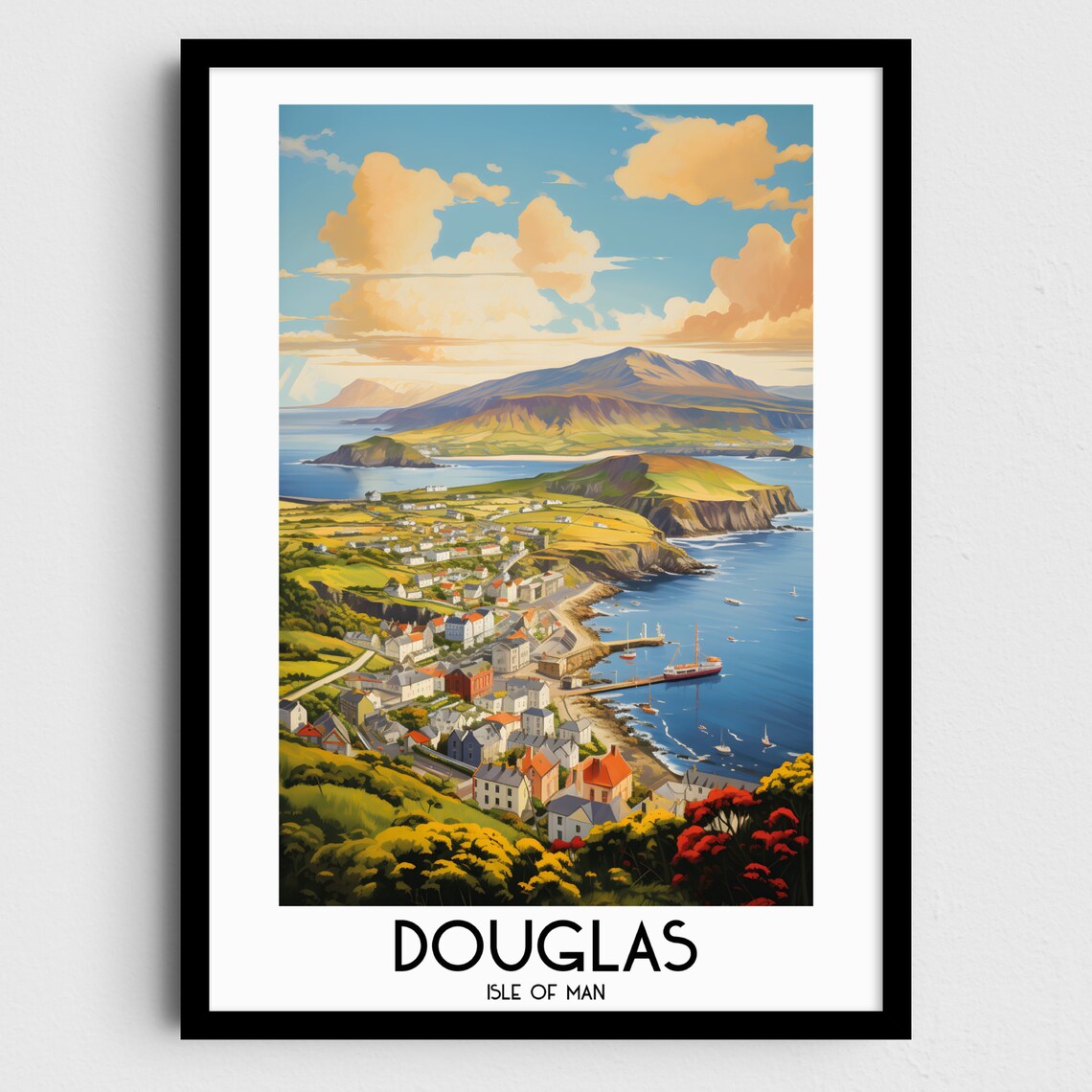 Douglas Isle of Man Harbor Hills Coastal Vintage Travel Poster