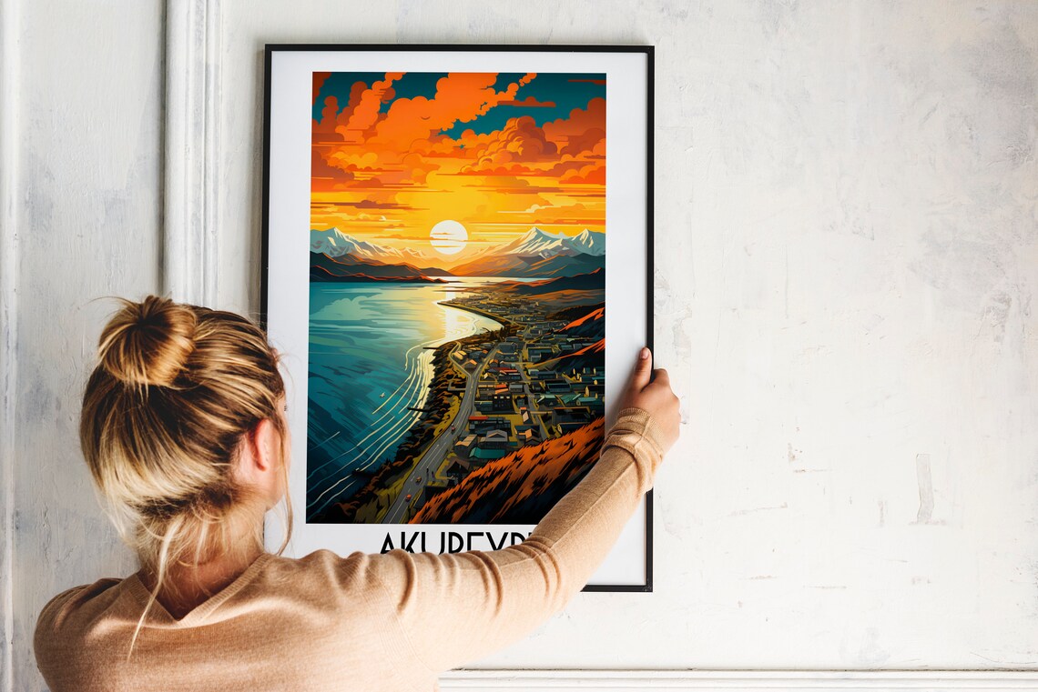 Akureyri Iceland Fjord Town Sunset Mountain Harbor View Poster - Image 2