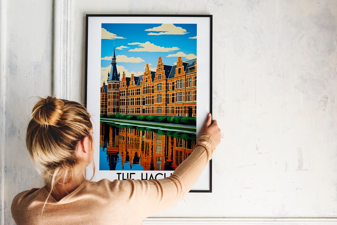 The Hague Historic Canal Houses Vintage Netherlands Travel Poster - Image 2