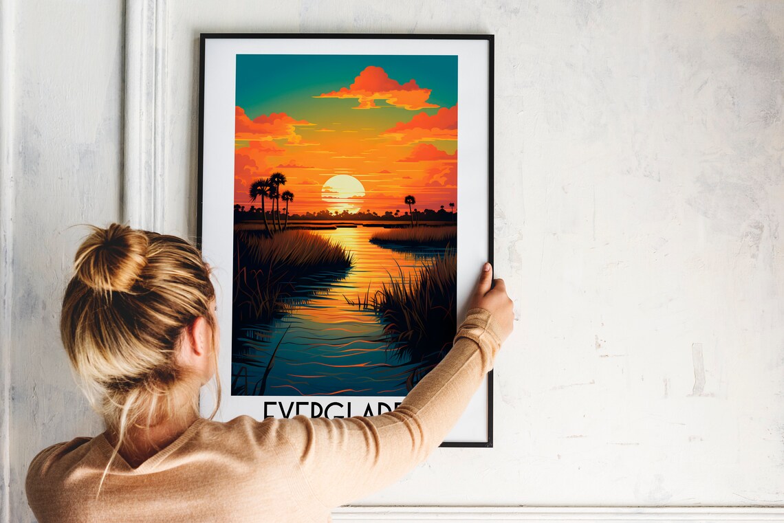 Everglades National Park Sunset Wetland Palms Golden Hour Art Poster - Image 2