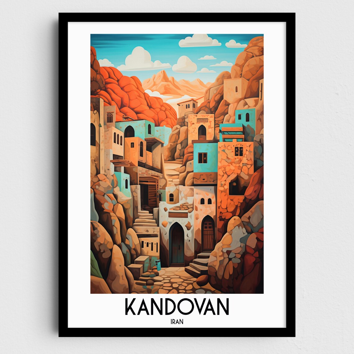 Kandovan Iran Cave Dwellings Rocky Village Ancient Travel Poster