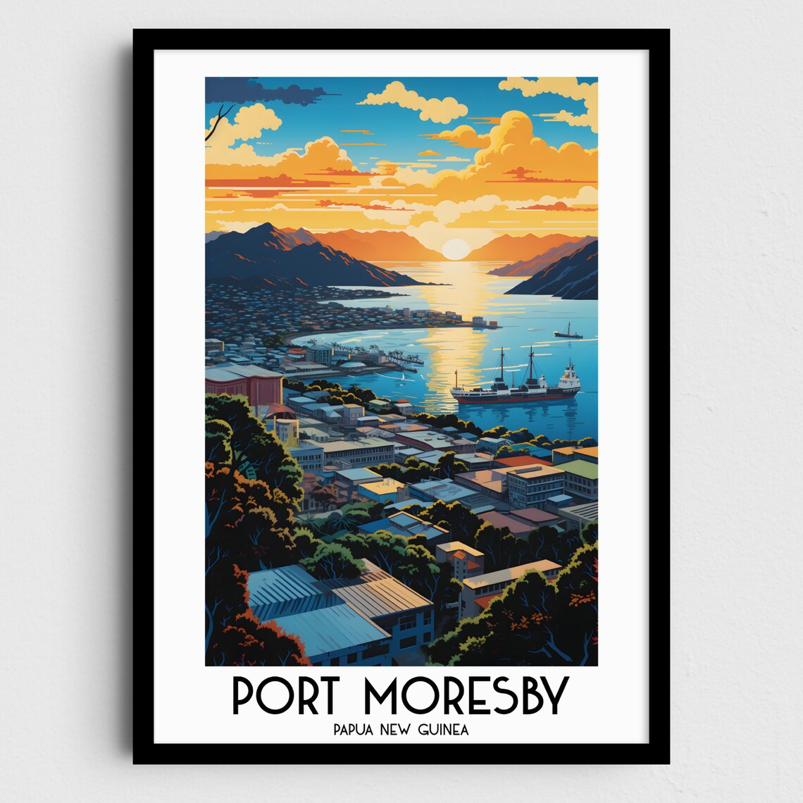 Port Moresby Papua New Guinea Harbour Ships Sunset Bay Poster