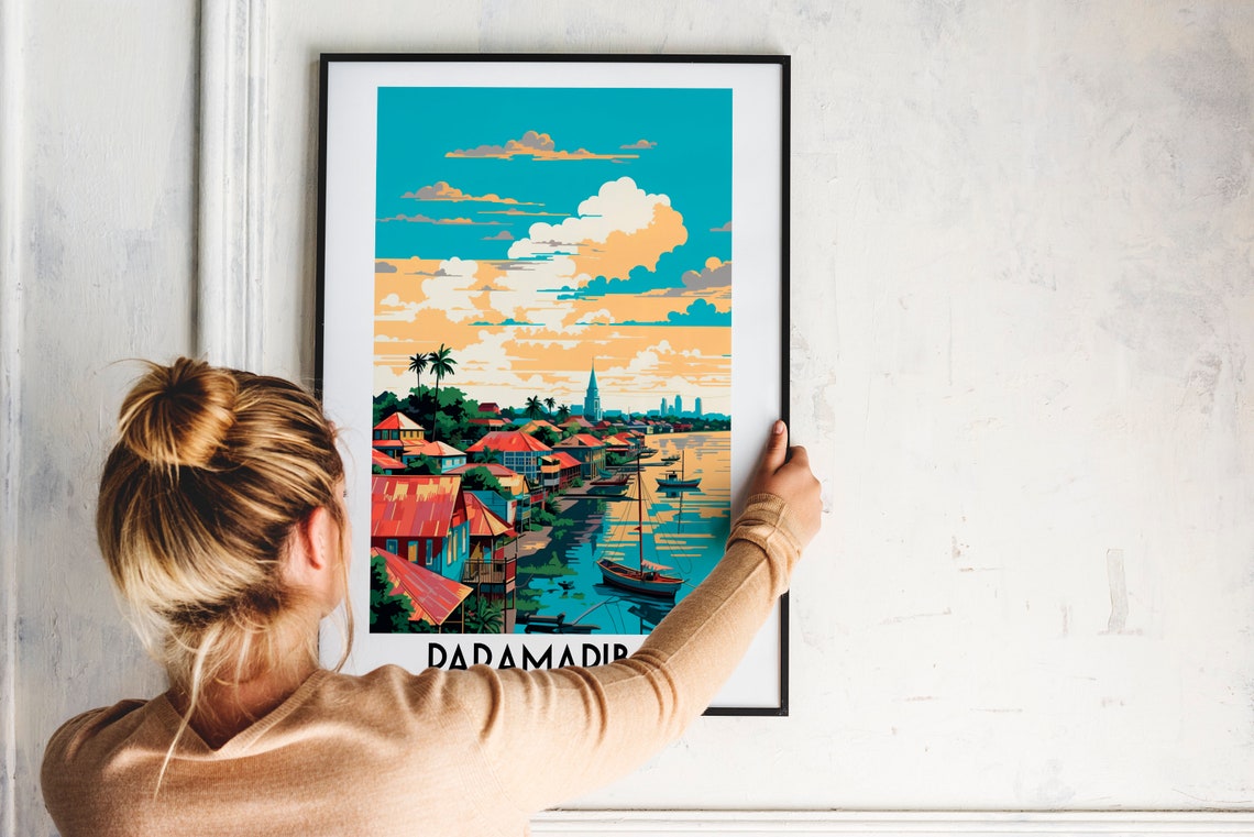Paramaribo Suriname Riverside Harbor Boats Colonial Houses Sky Poster - Image 2