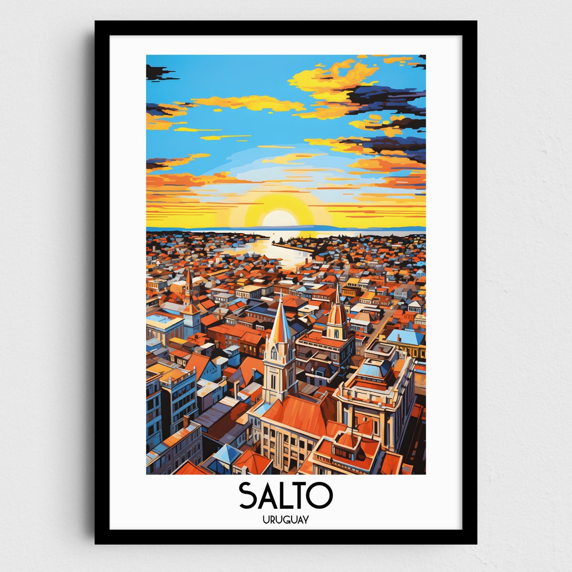 Radiant Salto Uruguay Golden Sunset Over City Rooftops Poster