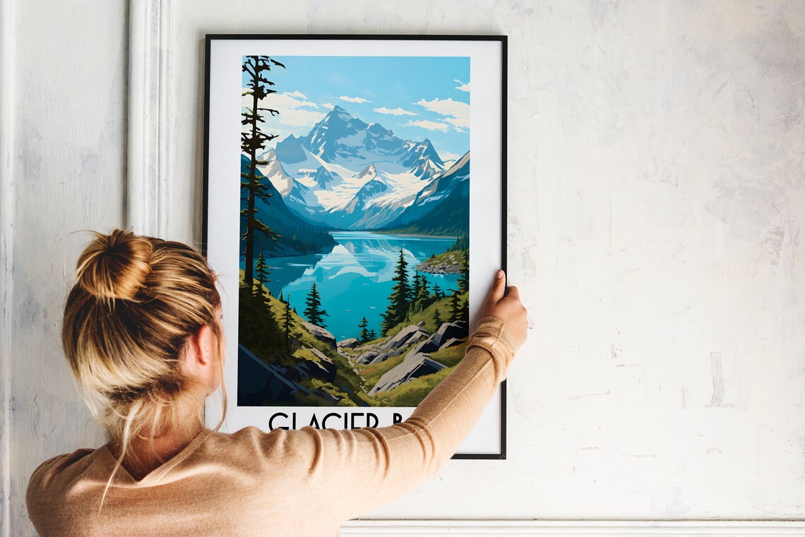 Glacier Bay National Park Snowy Peaks Turquoise Lake Scenic Poster - Image 2