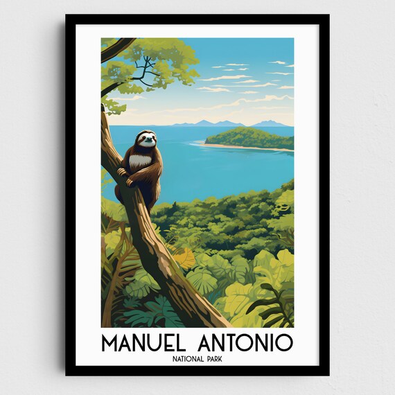 Manuel Antonio Costa Rica Sloth Jungle Coast Wildlife Travel Poster