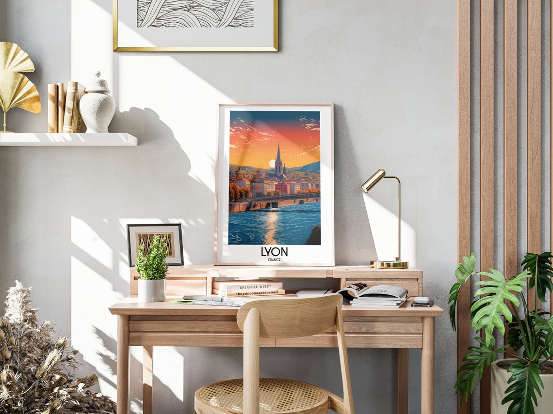 Lyon France Dramatic Sunset Over the River City Skyline Poster - Image 3