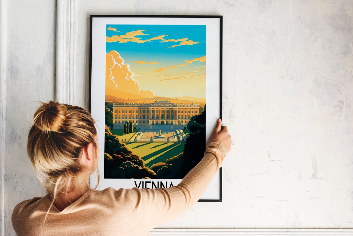 Vienna Austria Grand Palace Formal Gardens Sunset Travel Poster - Image 2