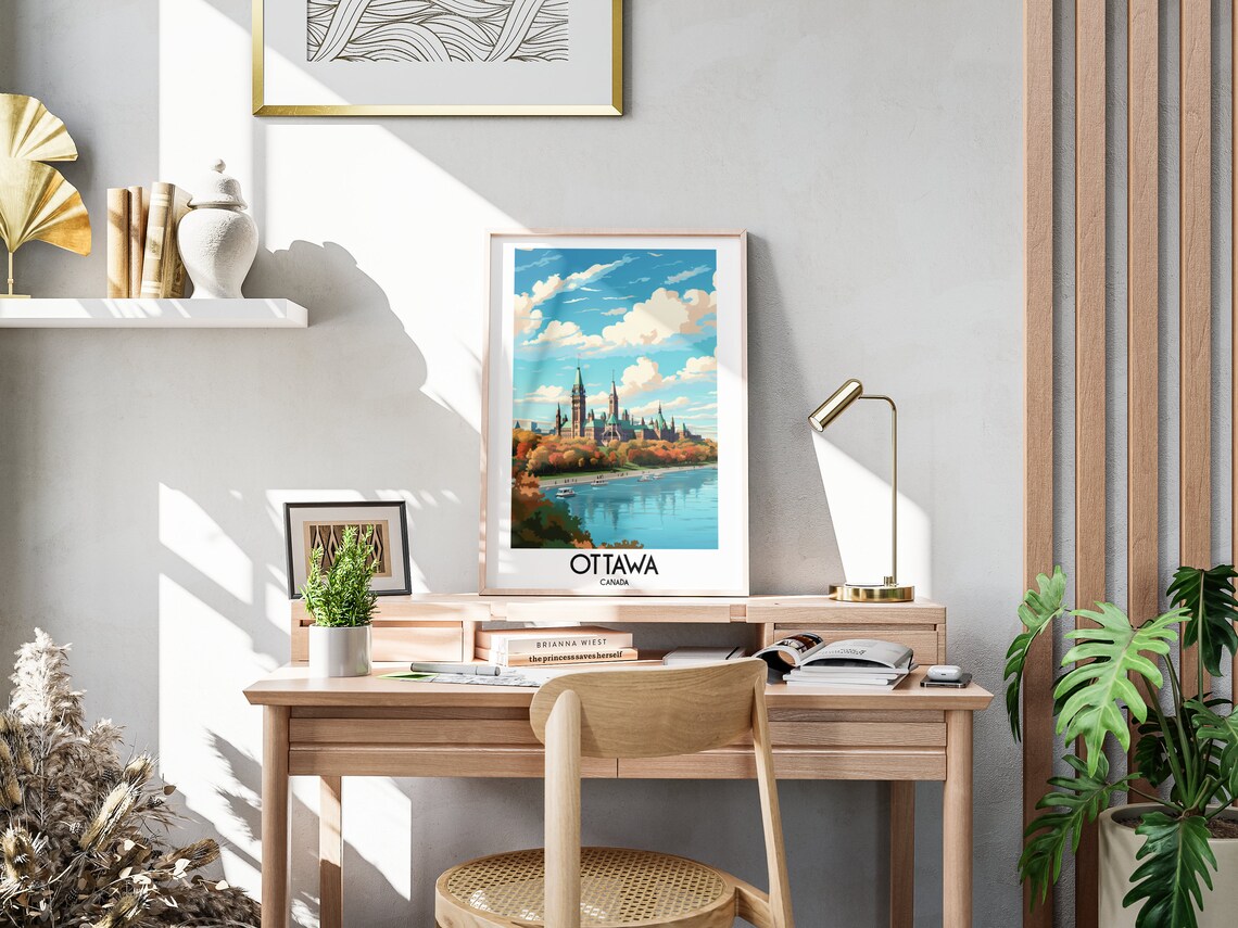 Ottawa Canada Parliament Hill on the River in Autumn Travel Poster - Image 3