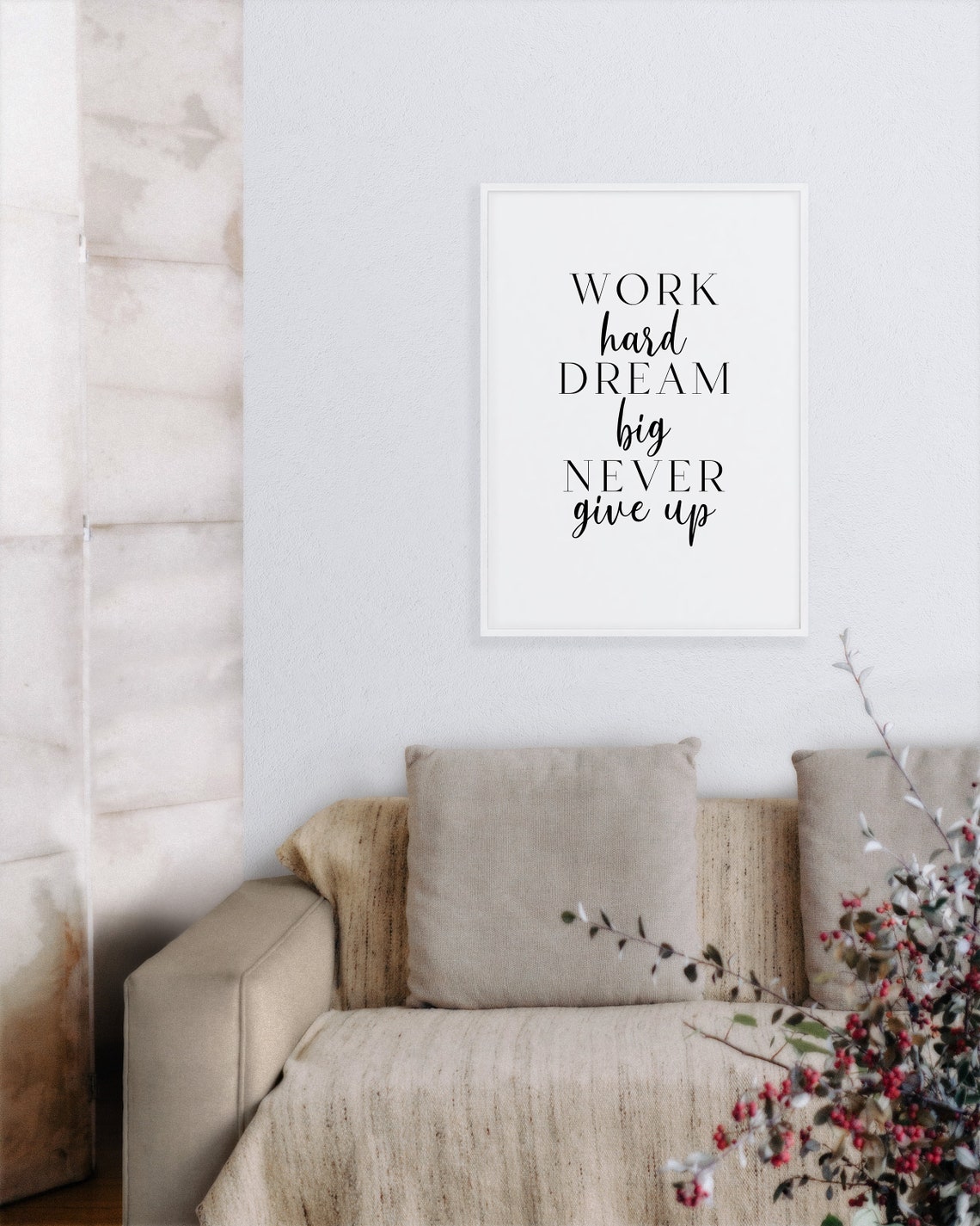 Work Hard Dream Big Never Give Up Quote Print Motivational Wall Decor - Image 2