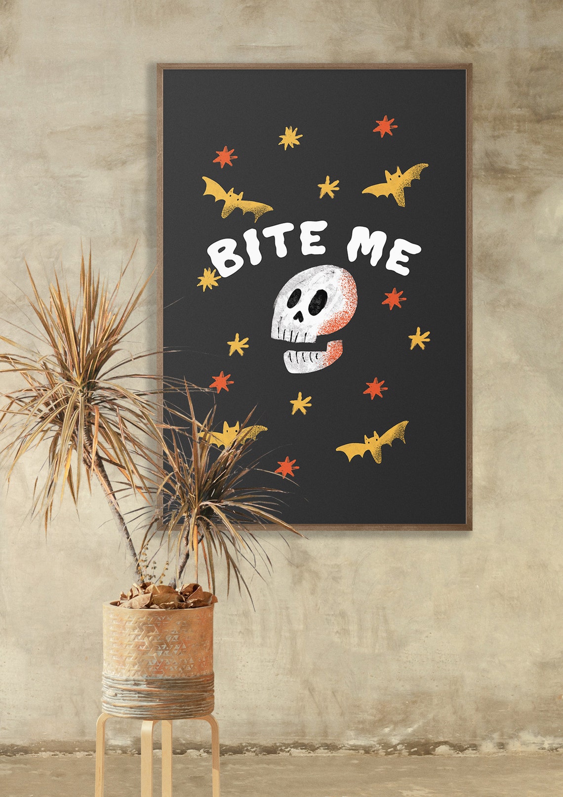 Bite Me Funny Skull Bats Humor Minimalist Halloween Wall Poster - Image 5