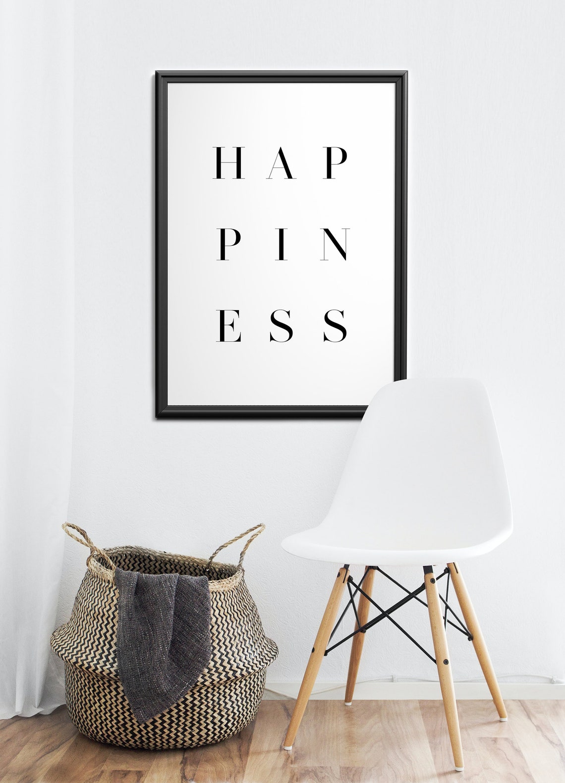 Happiness Letter Spacing Minimalist Black And White Typography Poster - Image 4