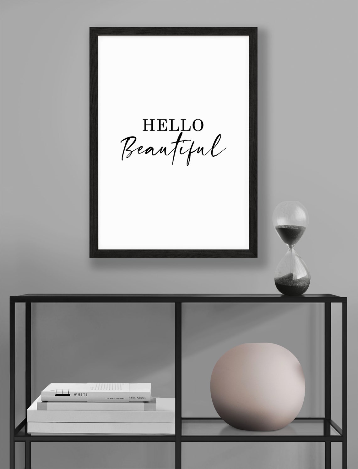 Hello Beautiful Sign Print Serif Script Minimalist Bedroom Wall Decor - Image 3