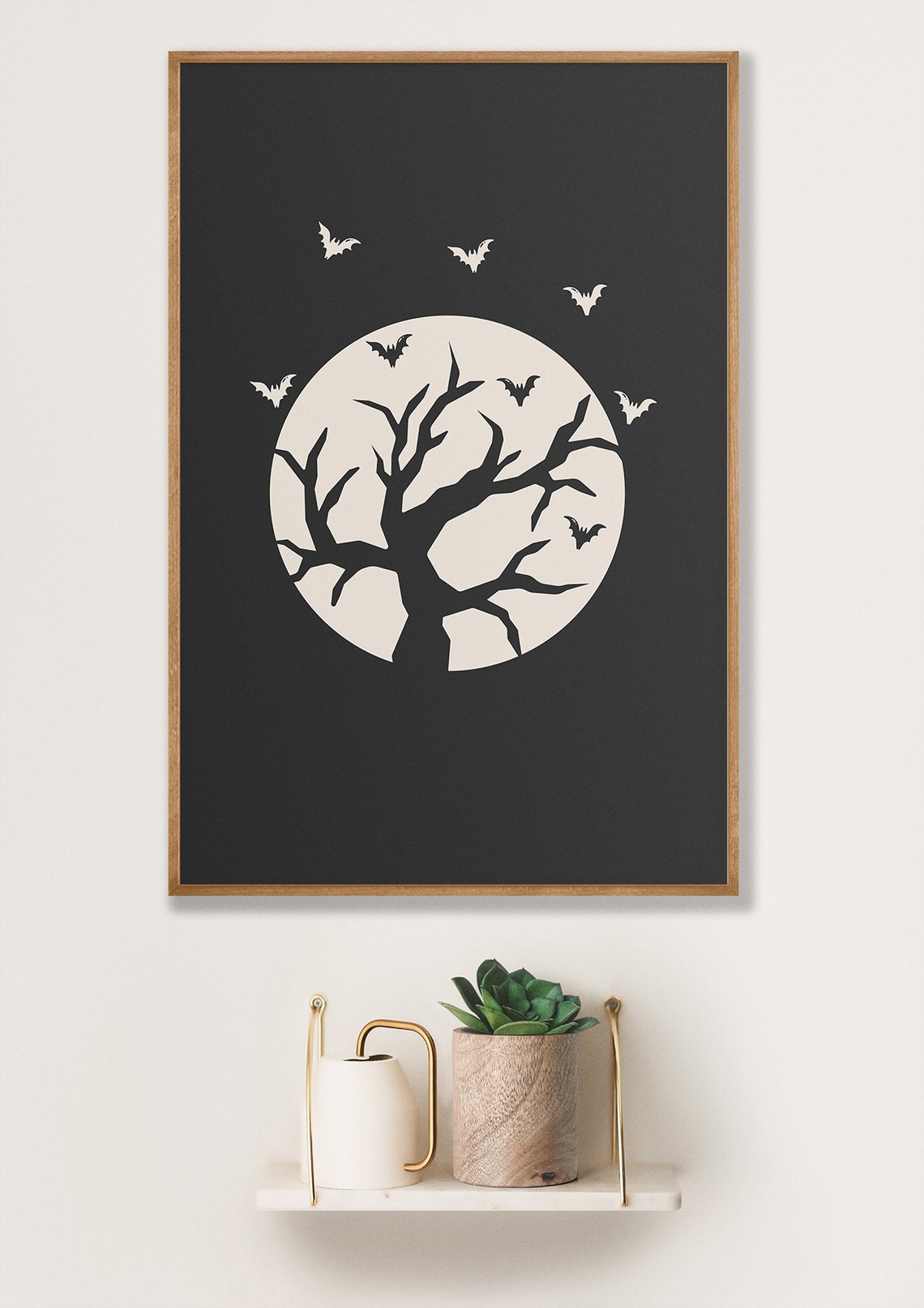 Full Moon Spooky Tree Silhouette Bats Halloween Night Poster - Image 2