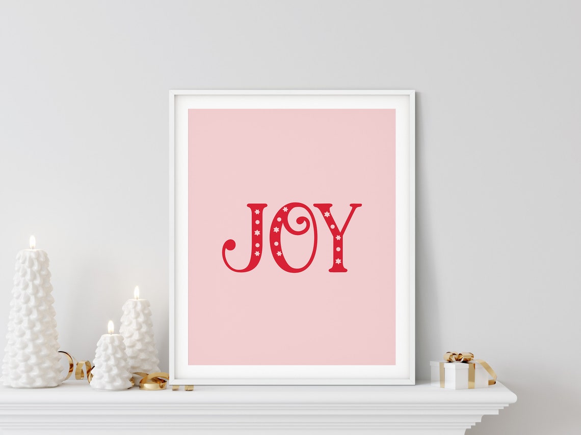 Joy Big Red Letters Blush Pink Modern Minimalist Christmas Poster - Image 4