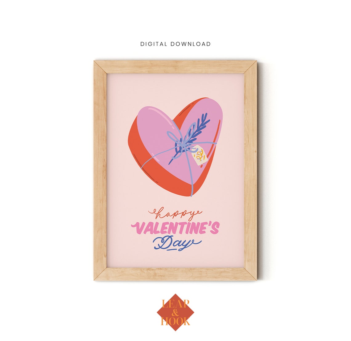 Happy Valentine's Day Pink Heart Gift Wrap Ribbon Illustration Poster - Image 3