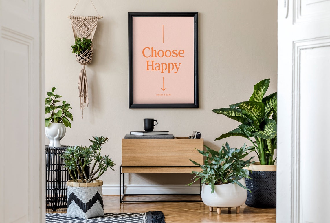 Choose Happy One Day At A Time Minimalist Orange Typography Poster - Image 3