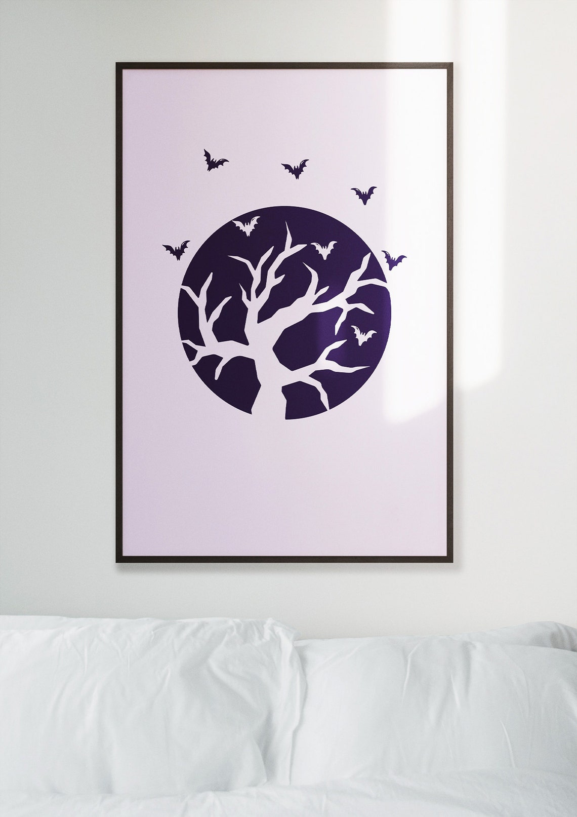 Purple Moon Spooky Tree Bats Halloween Night Sky Wall Poster - Image 2