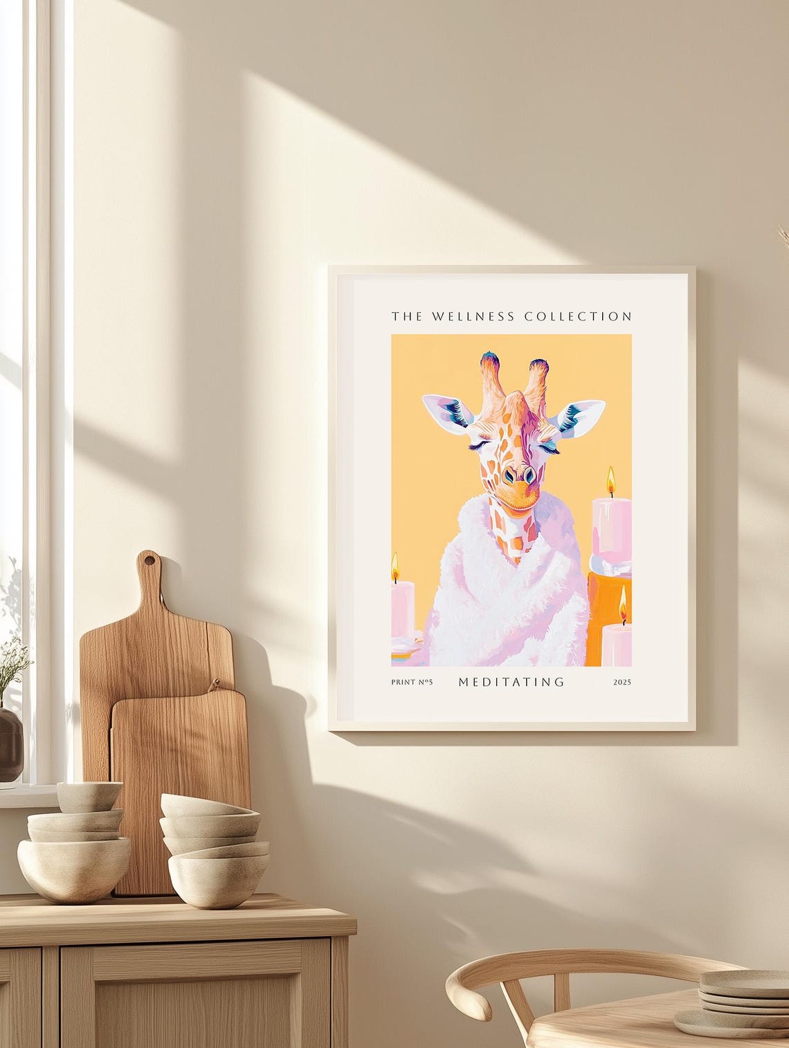 Meditating Giraffe Bathrobe Candles Spa Wellness Funny Poster - Image 3