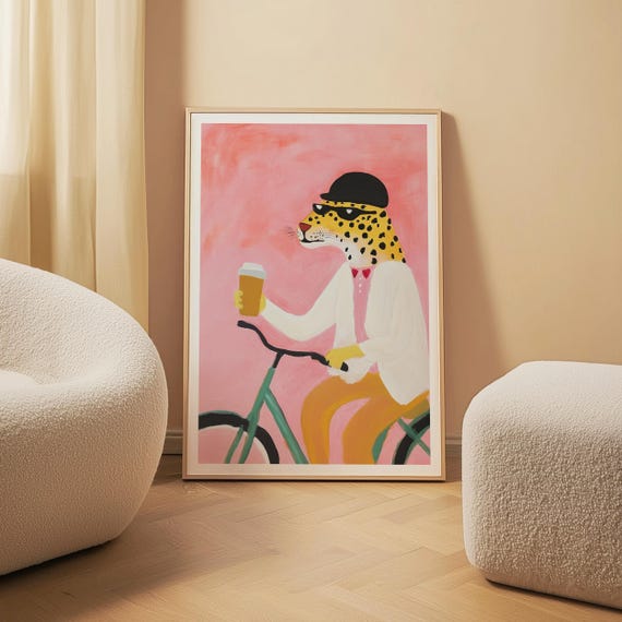 Leopard On Bike Art Print Quirky Animal Illustration