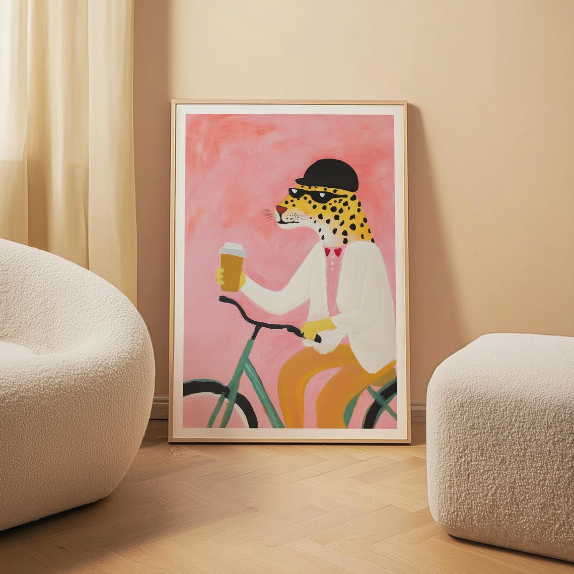 Leopard On Bike Art Print Quirky Animal Illustration