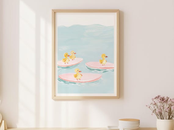 Duckling Nursery Vintage Duck Poster, Cute Baby Room