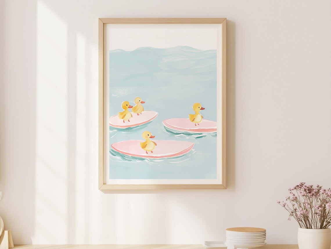 Duckling Nursery Vintage Duck Poster, Cute Baby Room