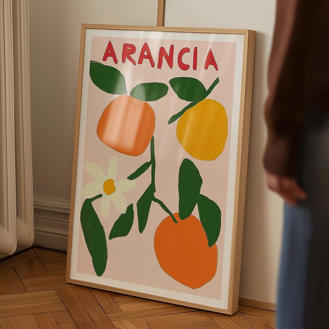 Arancia Italian Orange Branch Illustration Poster on Soft Pink Art