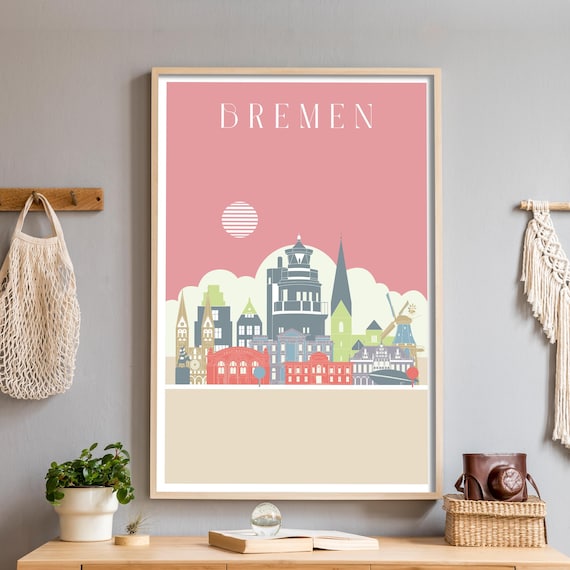 Bremen Germany Colorful Illustrated City Skyline Landmarks Poster