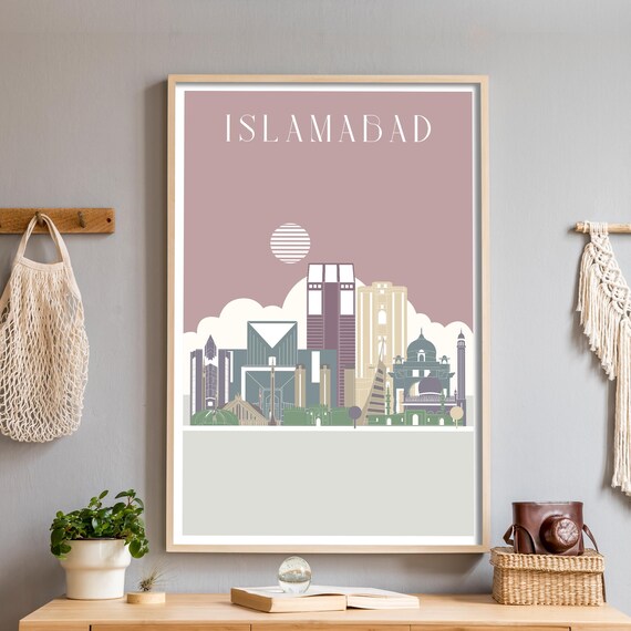 Islamabad Pakistan Illustrated Skyline Silhouette Travel Poster