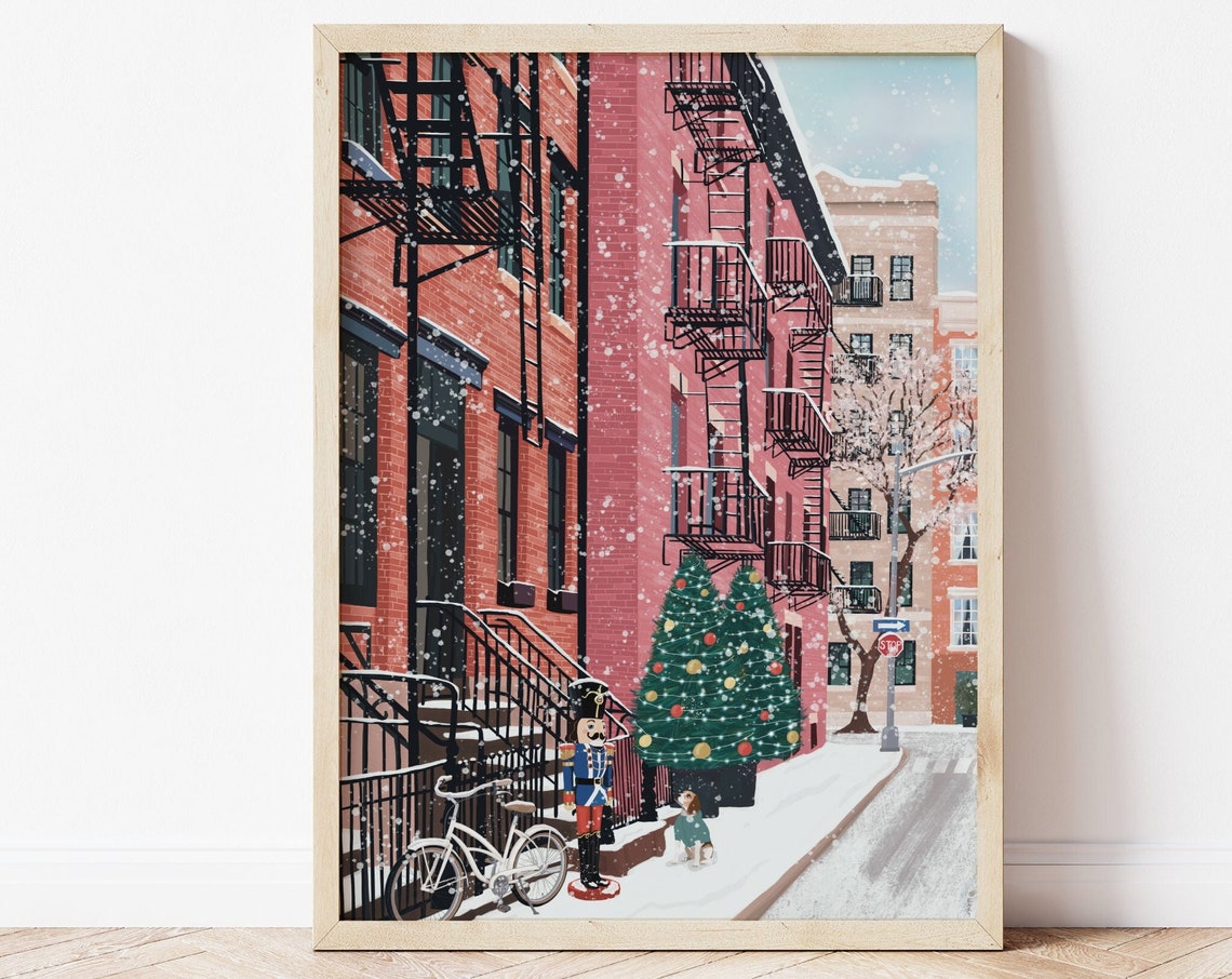 Christmas In New York New York Poster Greenwich Village Christmas Print New York Illustration New York Art Print Greenwich Village