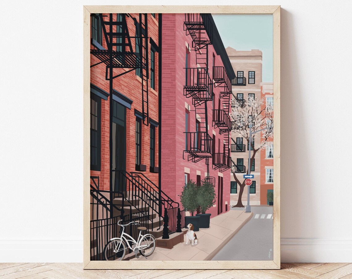 West Village New York Travel Poster, Illustration Art Print