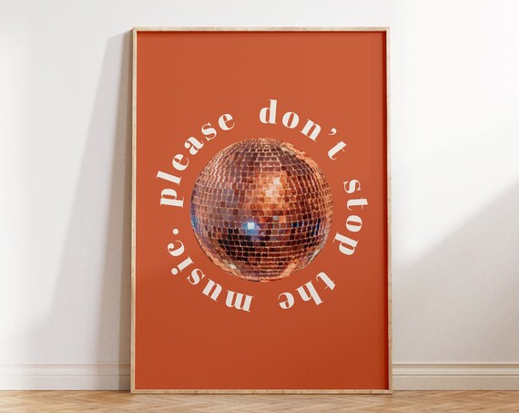 Disco Ball Poster Pop Music Lyrics Print Song Lyrics Disco Ball Poster Orange White Print Living Room Din A4 A3 A2 A1