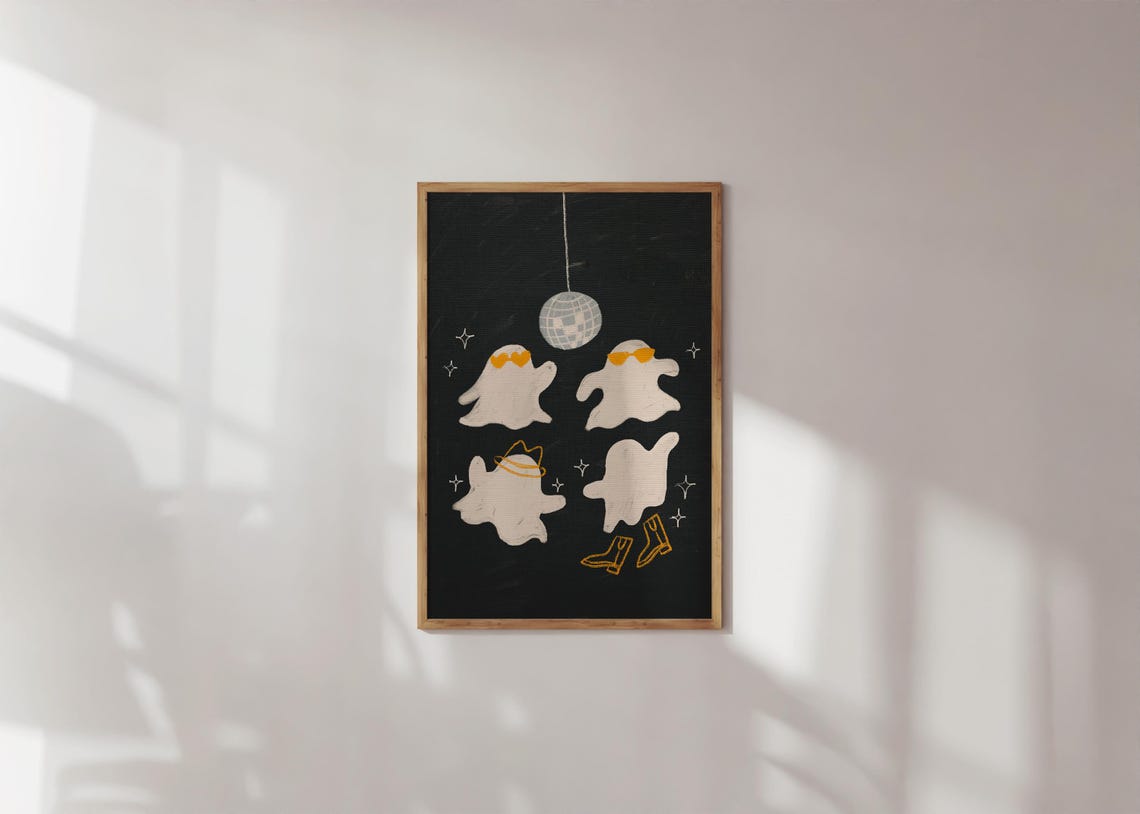 Disco Dancing Ghosts Halloween Party Cute Spooky Night Art Poster